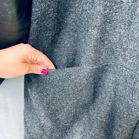 SOLD Eileen Fisher High Neck Black Leather Sleeve Dark Grey Wool Jacket Size XL - Picture 5 of 11